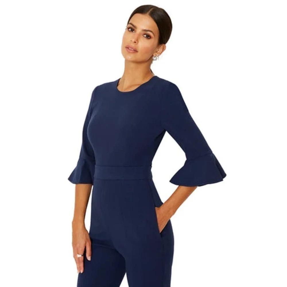 Black Halo Brooklyn 3/4-Bell-Sleeve Jumpsuit Super Loft Woven Size 0
